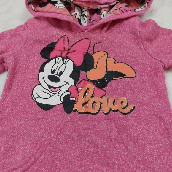 DISNEY MINNIE MOUSE LOVE INFANT PINK PULLOVER COTTON BLEND HOODIE SIZE 12 MONTHS - Picture 4 of 7
